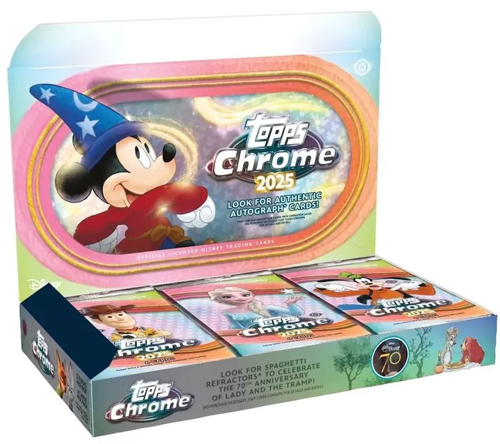 Sealed 2025 Topps Chrome Disney Hobby box with Mickey Mouse as the Sorcerer's Apprentice