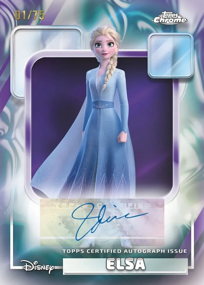 Elsa autograph signed by Idina Menzel, 2026 Topps Chrome Disney, purple refractor