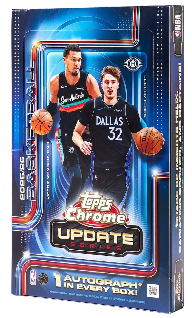 Sealed 2025-26 Topps Chrome Updates Basketball Hobby box, the release the record Flagg card came from