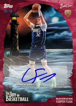 Cooper Flagg, Dallas Mavericks, rookie autograph preview card with a lighthouse seascape, numbered 10/10