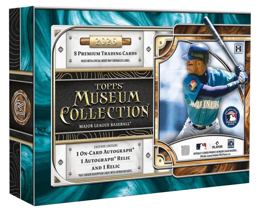 Sealed 2026 Topps Museum Collection Baseball Hobby box: one 8-card pack with an on-card autograph, an autograph relic and a relic
