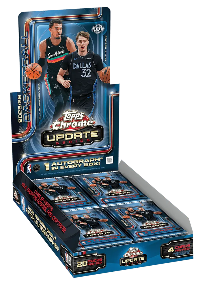 2025-26 Topps Chrome Updates Basketball Hobby box, open with packs showing