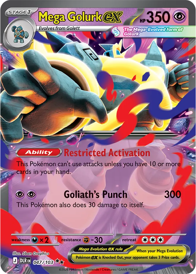 Mega Golurk ex card, a Stage 1 Pokémon ex with 350 HP