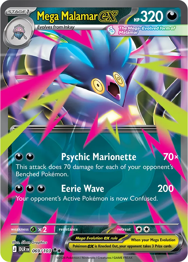 Mega Malamar ex card, a Stage 1 Pokémon ex with 320 HP