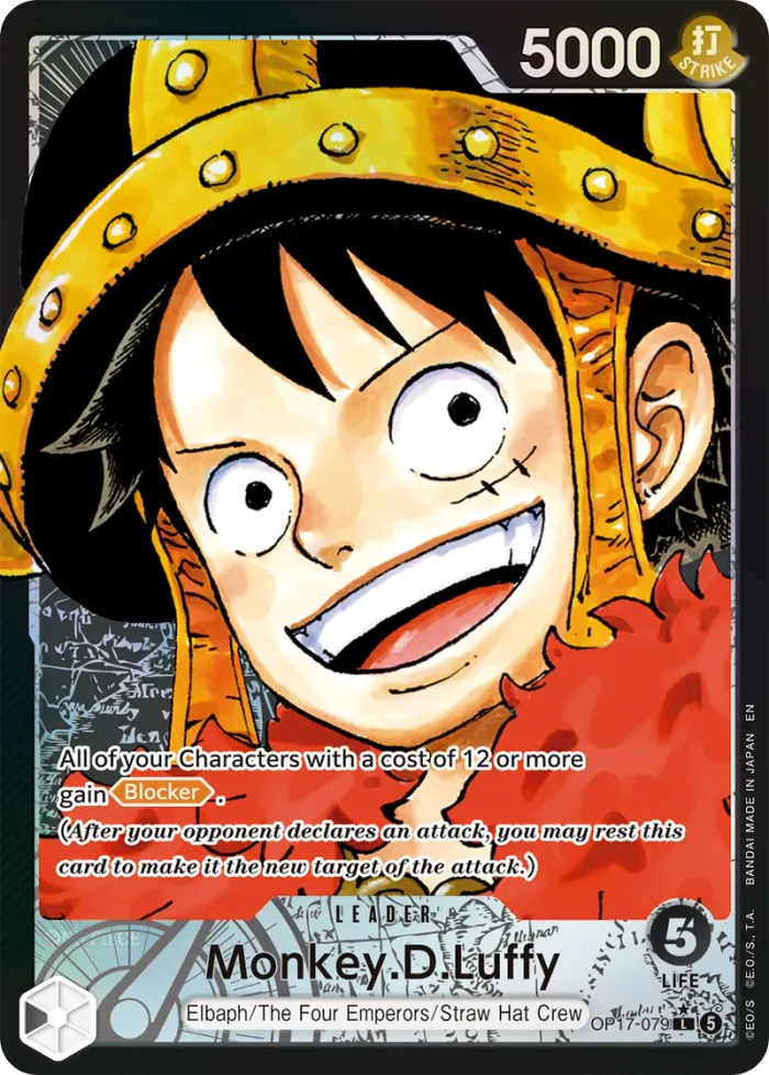 One Piece Card Game OP17-079 Monkey.D.Luffy Leader card in Elbaph attire