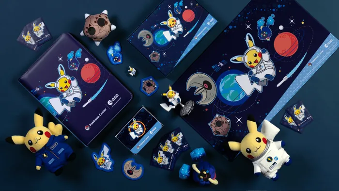 Pokémon x ESA collection: Astronaut Pikachu plush, card sleeves, deck boxes, playmat, binder and pins