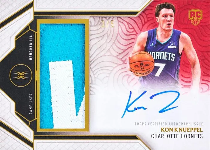 Sample Kon Knueppel Definitive rookie patch autograph with a large jersey swatch