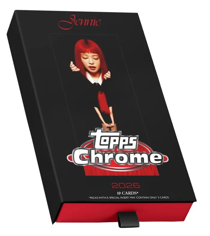2026 Topps Chrome x Jennie sealed 10-card box, black with red Jennie artwork