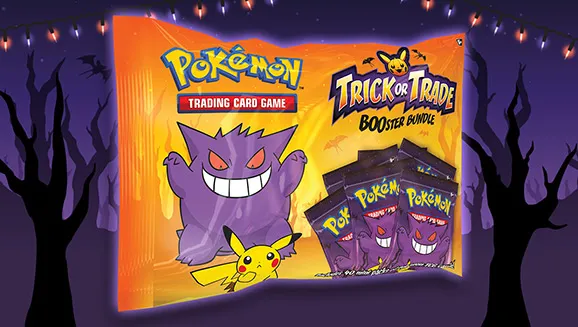 Pokémon TCG Trick or Trade BOOster Bundle packaging with Gengar and Pikachu