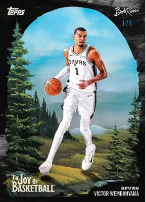 Victor Wembanyama, San Antonio Spurs, preview card on a black painted-pine design, numbered 1/1