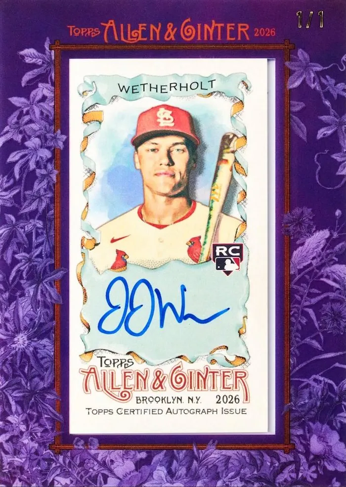 JJ Wetherholt framed mini rookie autograph, purple
